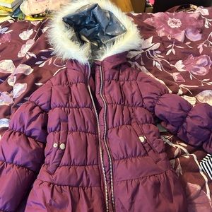 Little Girl’s Winter Coat Purple with Fleece Lining in the Hood